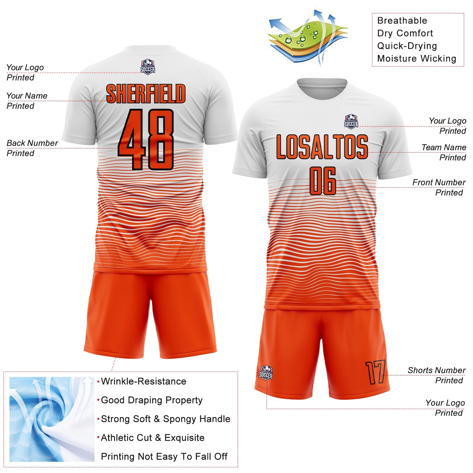 Custom White Orange-Black Gradient Line Sublimation Soccer Uniform Jersey - Sky-Custom