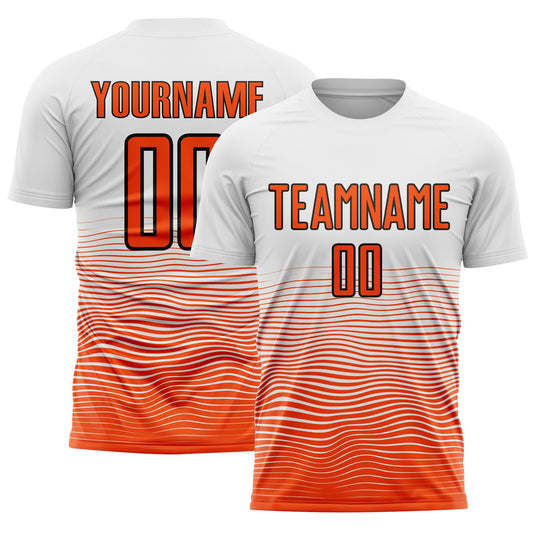 Custom White Orange-Black Gradient Line Sublimation Soccer Uniform Jersey - Sky-Custom
