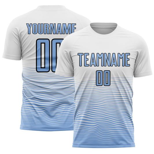 Custom White Light Blue-Black Gradient Line Sublimation Soccer Uniform Jersey - Sky-Custom
