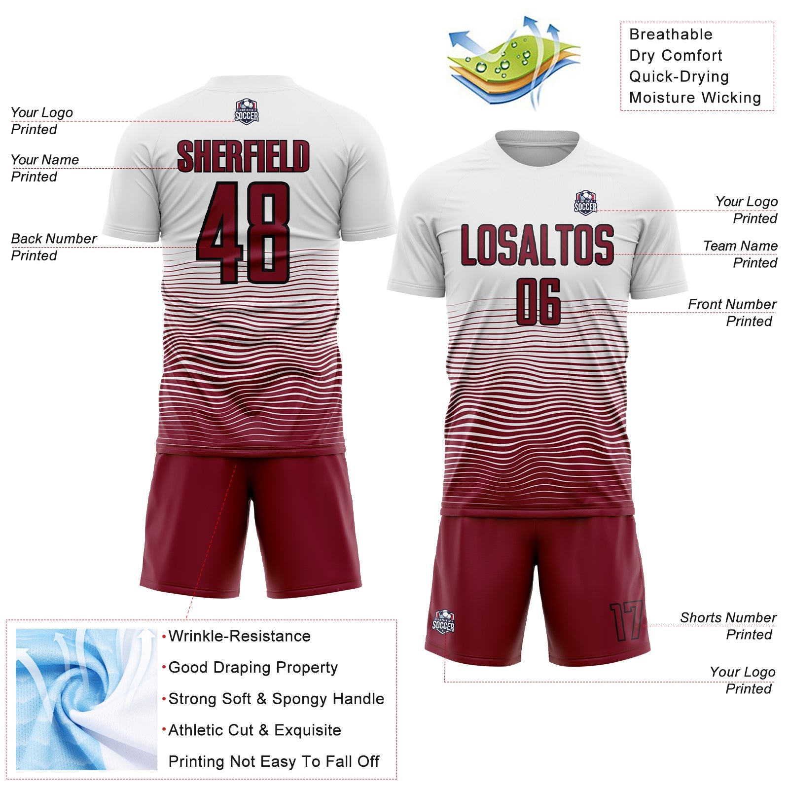 Custom White Crimson-Black Gradient Line Sublimation Soccer Uniform Jersey - Sky-Custom