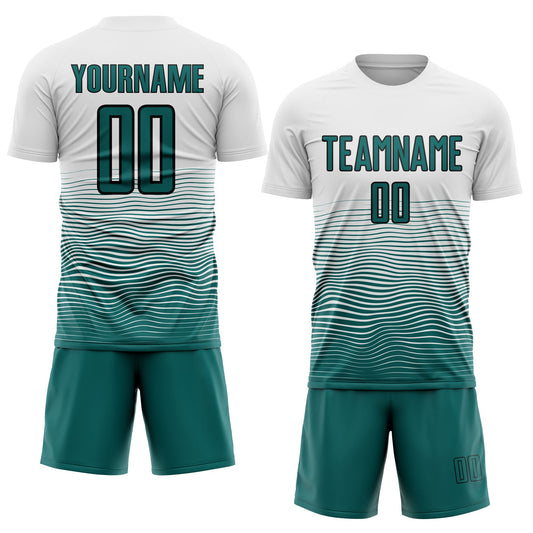 Custom White Teal-Black Gradient Line Sublimation Soccer Uniform Jersey - Sky-Custom