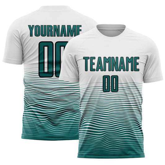 Custom White Teal-Black Gradient Line Sublimation Soccer Uniform Jersey - Sky-Custom