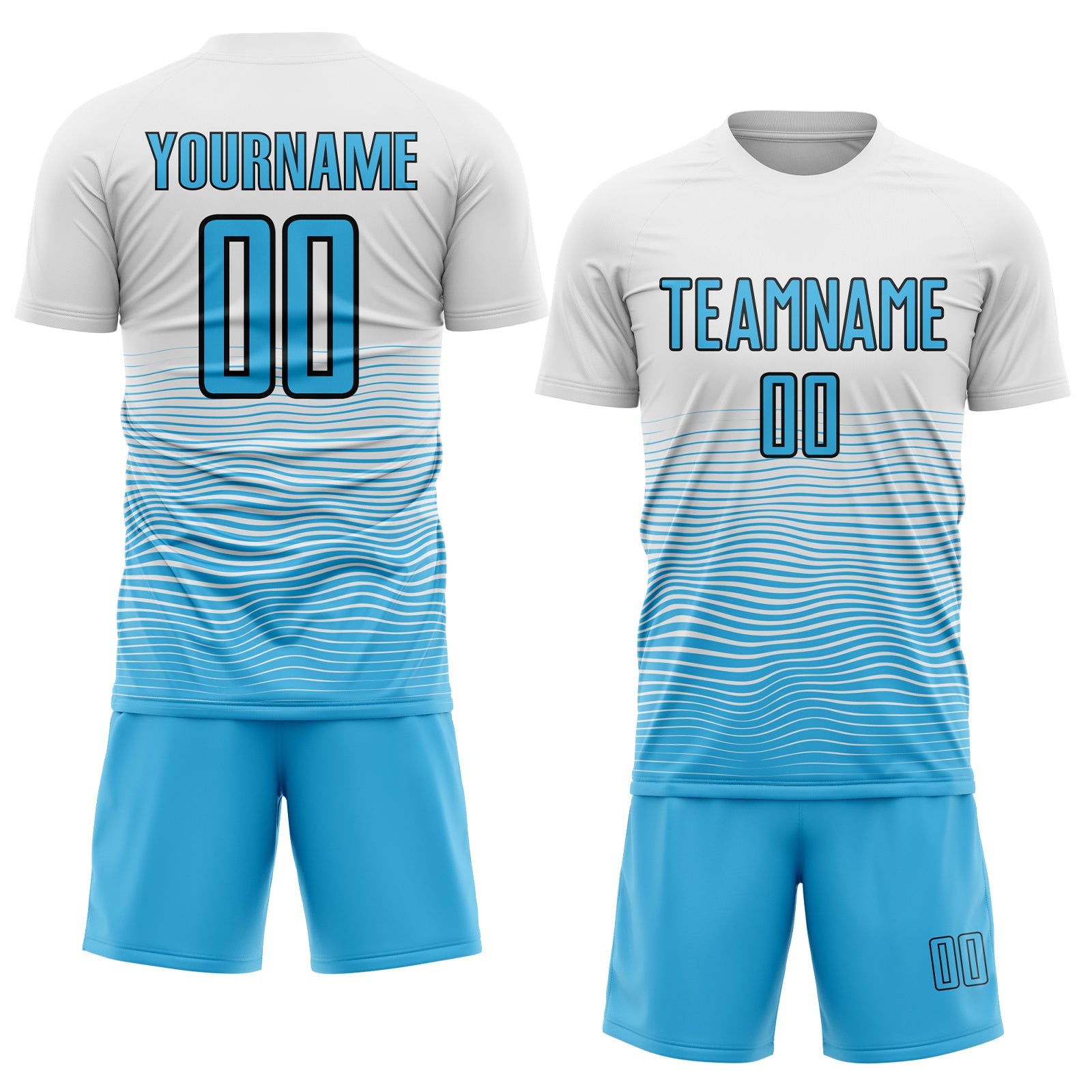 Custom White Sky Blue-Black Gradient Line Sublimation Soccer Uniform Jersey - Sky-Custom