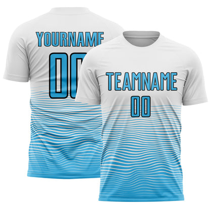 Custom White Sky Blue-Black Gradient Line Sublimation Soccer Uniform Jersey - Sky-Custom