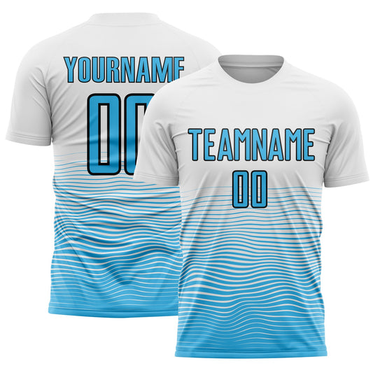 Custom White Sky Blue-Black Gradient Line Sublimation Soccer Uniform Jersey - Sky-Custom
