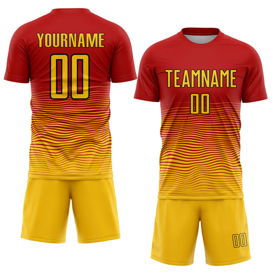 Custom Red Yellow-Black Gradient Line Sublimation Soccer Uniform Jersey - Sky-Custom