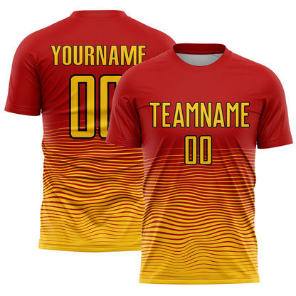 Custom Red Yellow-Black Gradient Line Sublimation Soccer Uniform Jersey - Sky-Custom