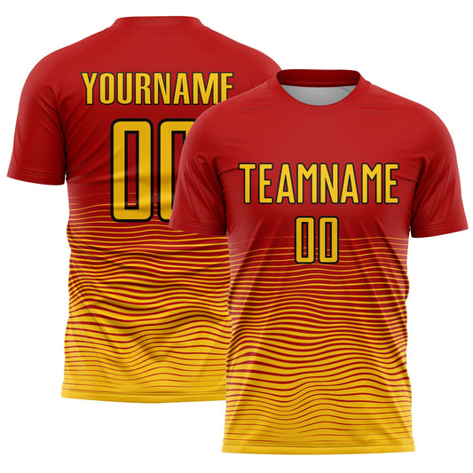 Custom Red Yellow-Black Gradient Line Sublimation Soccer Uniform Jersey - Sky-Custom