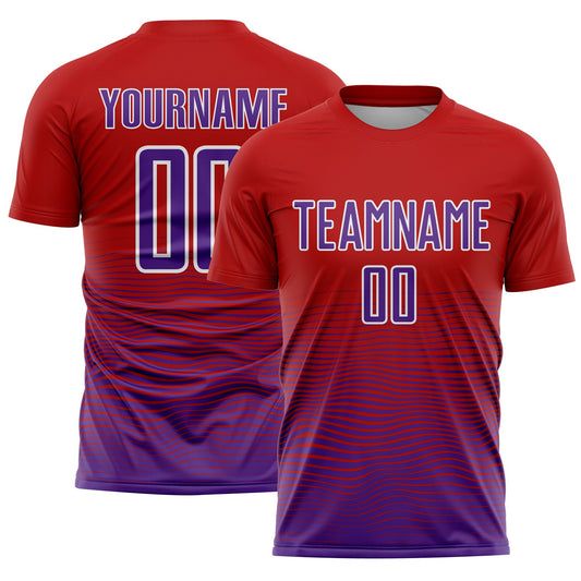 Custom Red Purple-White Gradient Line Sublimation Soccer Uniform Jersey - Sky-Custom