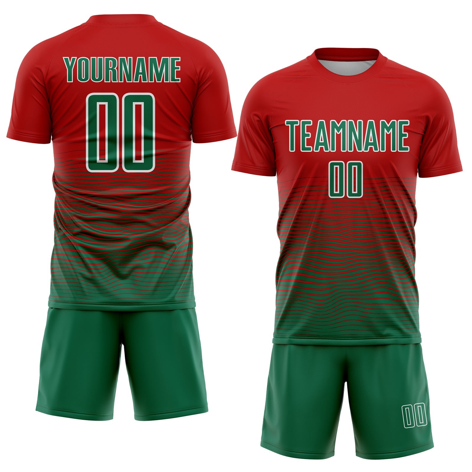 Custom Red Kelly Green-White Gradient Line Sublimation Soccer Uniform Jersey - Sky-Custom