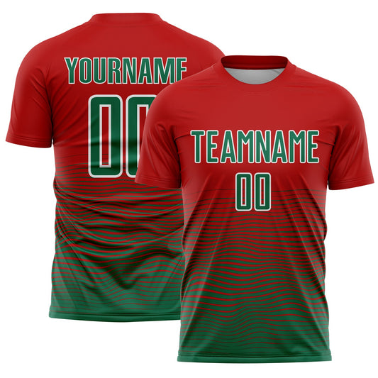 Custom Red Kelly Green-White Gradient Line Sublimation Soccer Uniform Jersey - Sky-Custom
