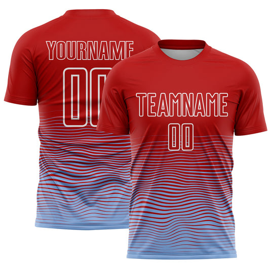 Custom Red Light Blue-White Gradient Line Sublimation Soccer Uniform Jersey - Sky-Custom