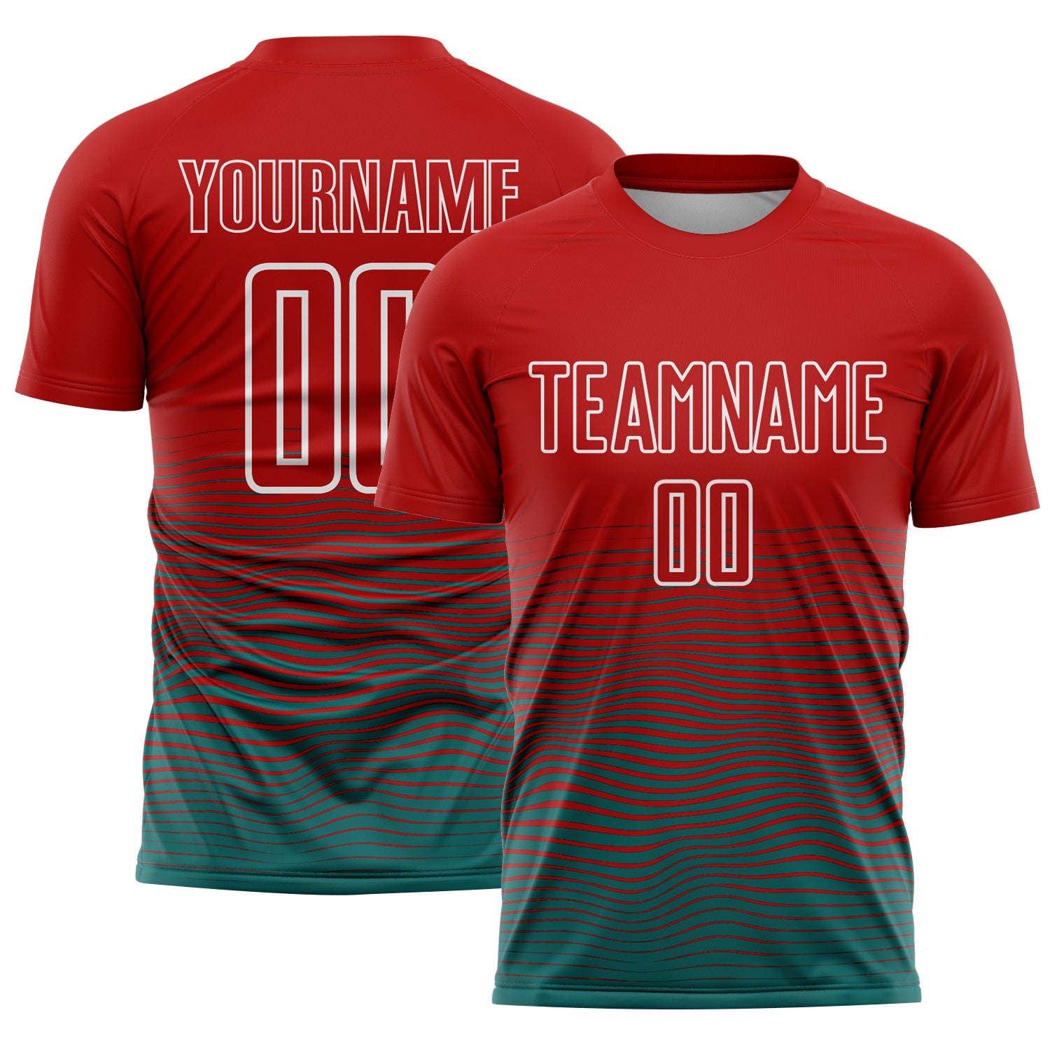 Custom Red Teal-White Gradient Line Sublimation Soccer Uniform Jersey - Sky-Custom