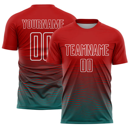 Custom Red Teal-White Gradient Line Sublimation Soccer Uniform Jersey - Sky-Custom