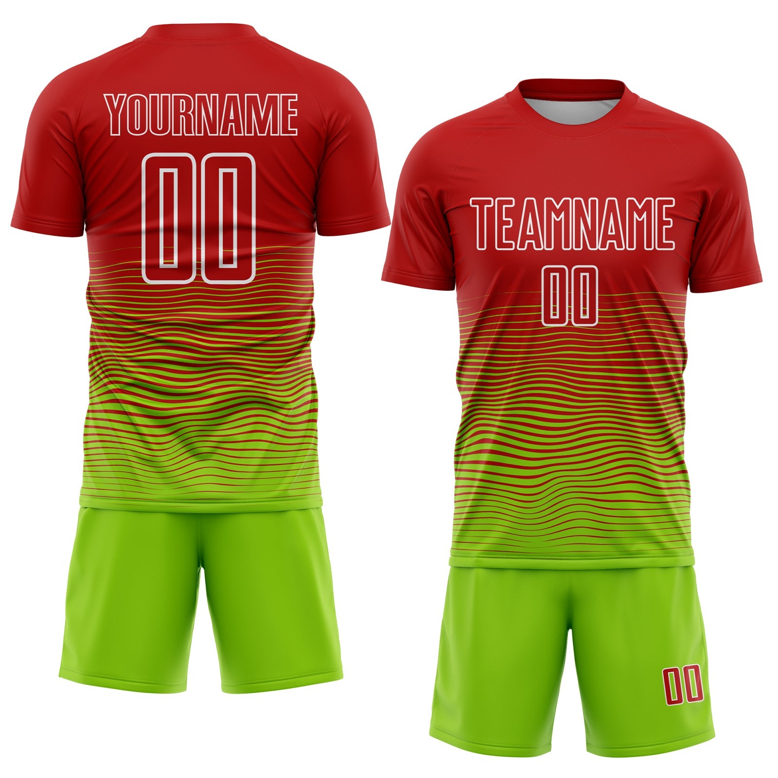 Custom Red Neon Green-White Gradient Line Sublimation Soccer Uniform Jersey - Sky-Custom