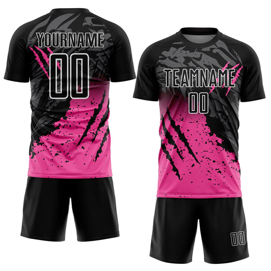 Custom Black Pink-White Gradient Scratch Splash Sublimation Soccer Uniform Jersey - Sky-Custom