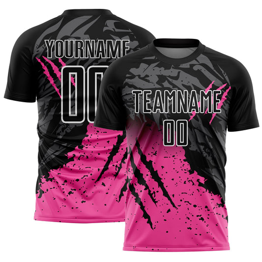 Custom Black Pink-White Gradient Scratch Splash Sublimation Soccer Uniform Jersey - Sky-Custom