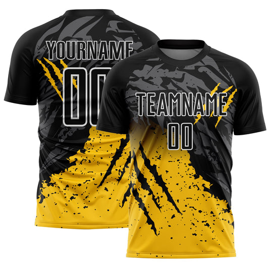 Custom Black Yellow-White Gradient Scratch Splash Sublimation Soccer Uniform Jersey - Sky-Custom