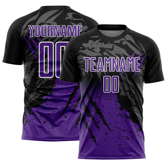 Custom Black Purple-White Gradient Scratch Splash Sublimation Soccer Uniform Jersey - Sky-Custom