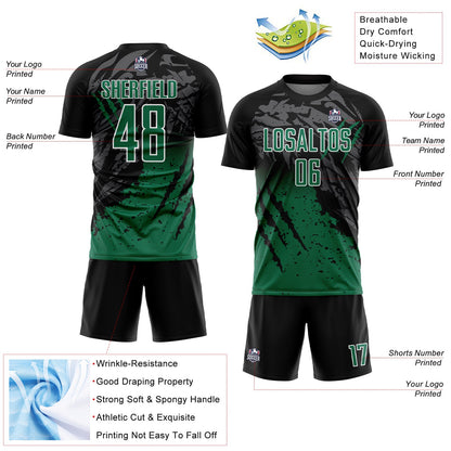 Custom Black Kelly Green-White Gradient Scratch Splash Sublimation Soccer Uniform Jersey - Sky-Custom