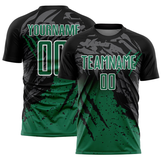 Custom Black Kelly Green-White Gradient Scratch Splash Sublimation Soccer Uniform Jersey - Sky-Custom