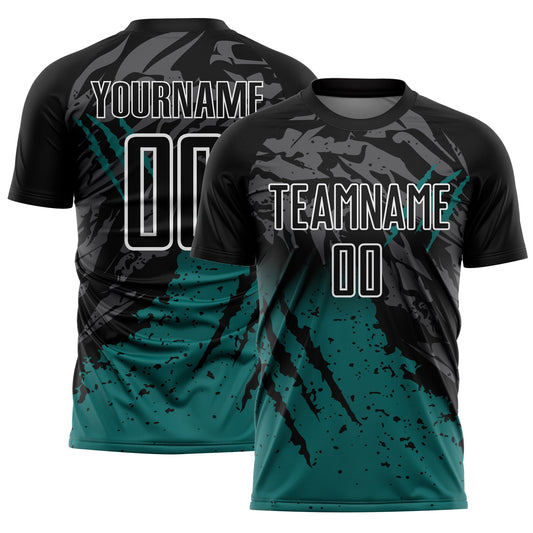 Custom Black Teal-White Gradient Scratch Splash Sublimation Soccer Uniform Jersey - Sky-Custom