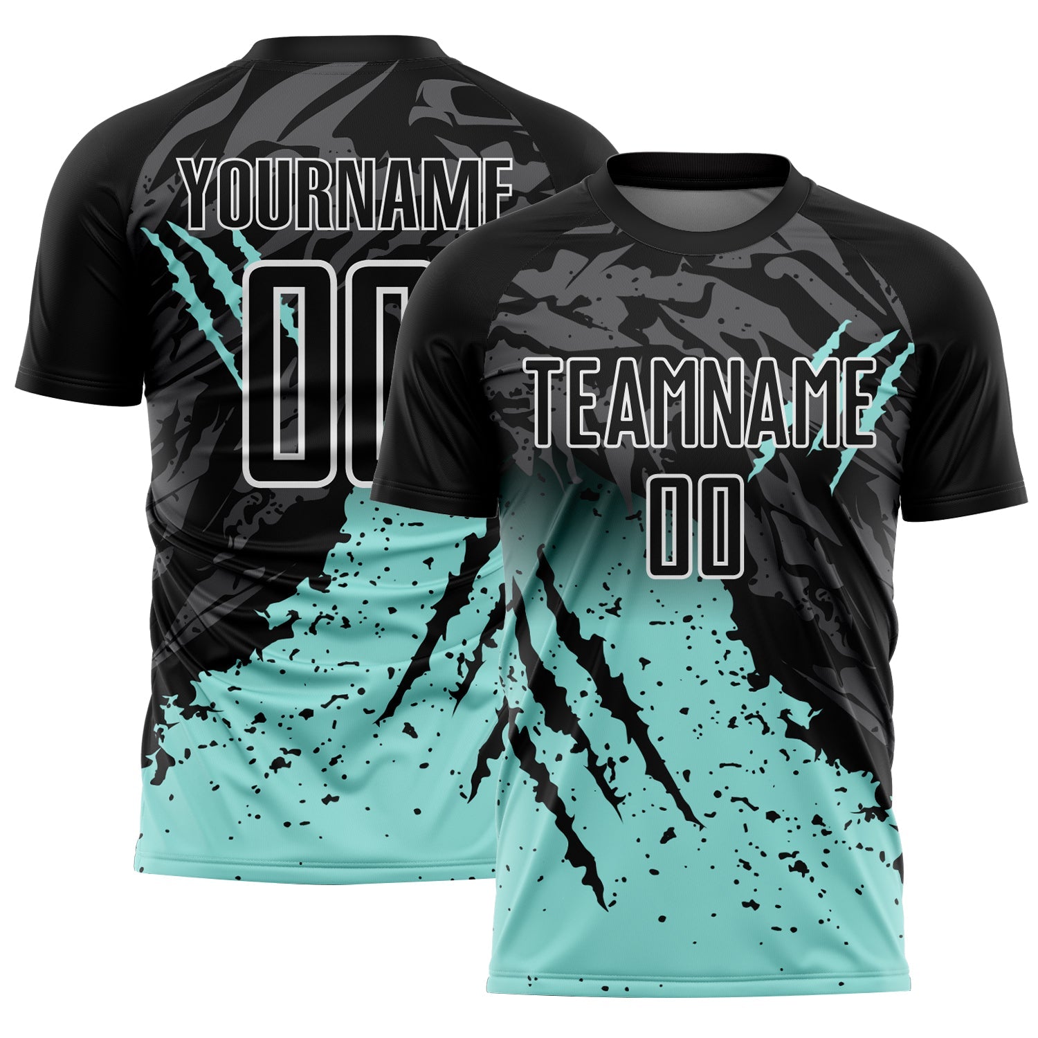 Custom Black Ice Blue-White Gradient Scratch Splash Sublimation Soccer Uniform Jersey - Sky-Custom