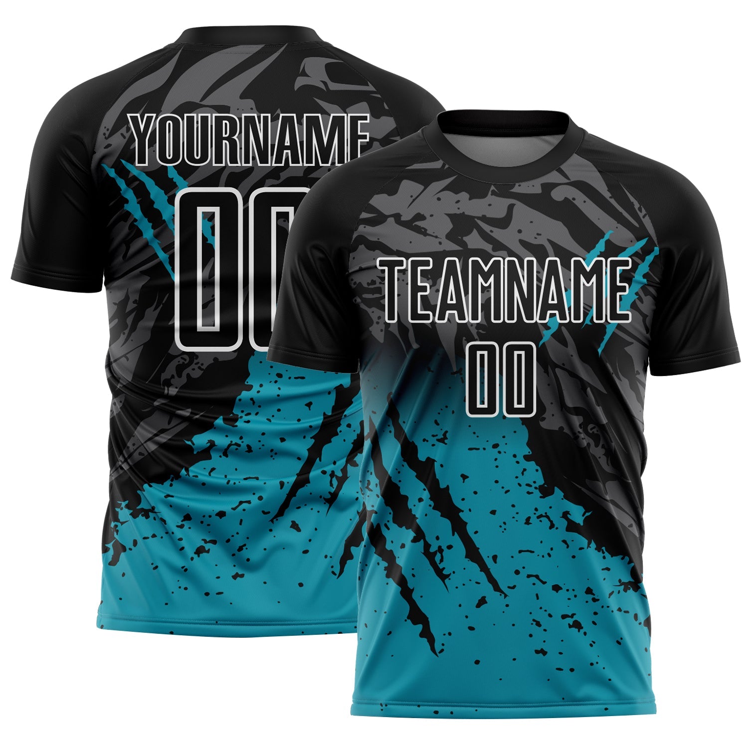 Custom Black Teal-White Gradient Scratch Splash Sublimation Soccer Uniform Jersey - Sky-Custom