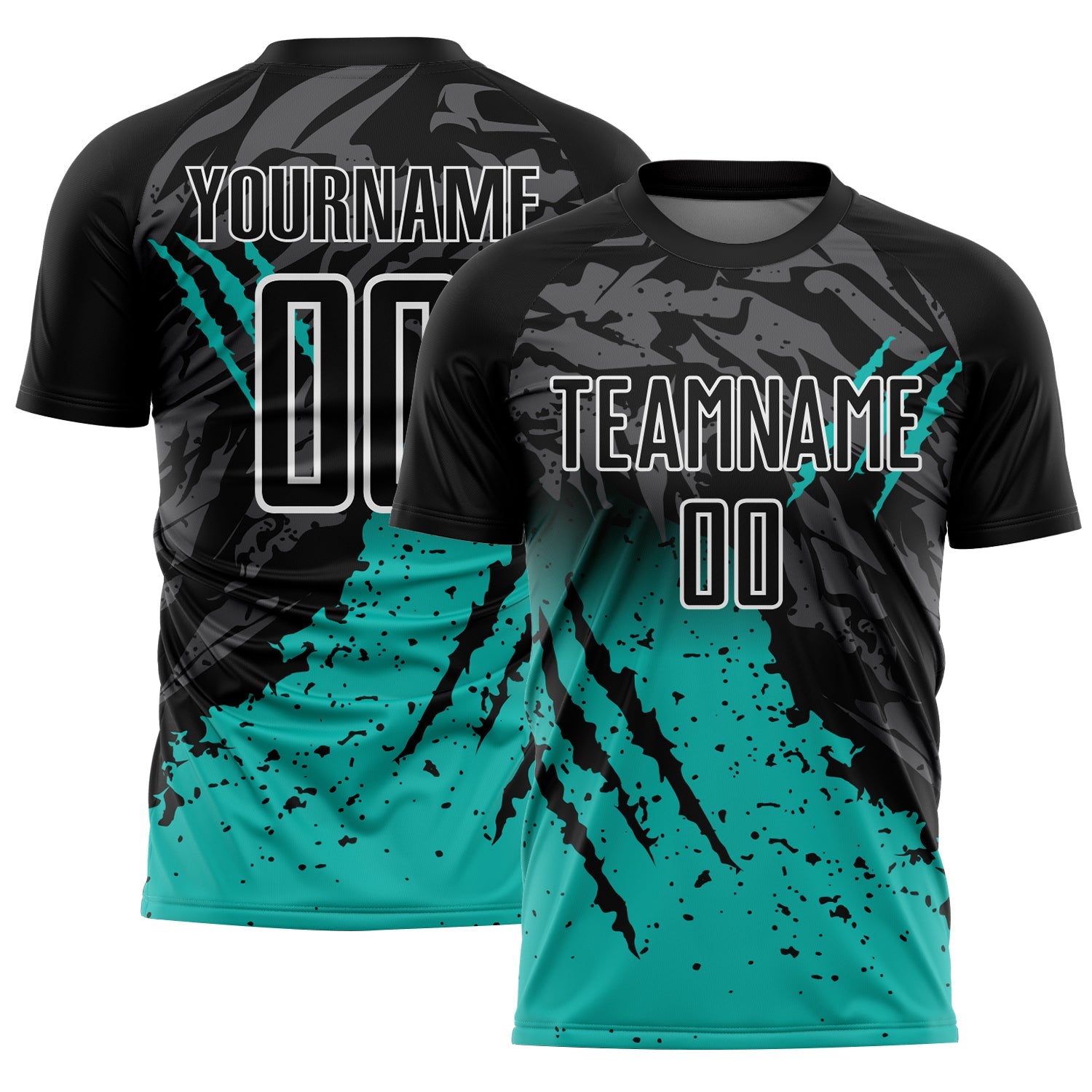 Custom Black Aqua-White Gradient Scratch Splash Sublimation Soccer Uniform Jersey - Sky-Custom