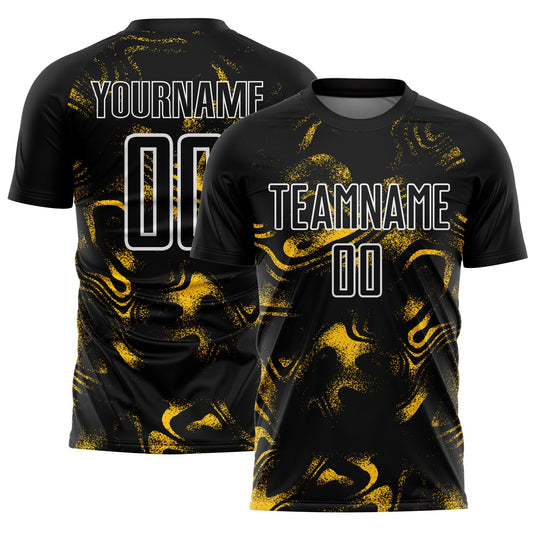 Custom Black Yellow-White Abstract Liquid Sublimation Soccer Uniform Jersey - Sky-Custom