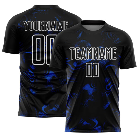 Custom Black Thunder Blue-White Abstract Liquid Sublimation Soccer Uniform Jersey - Sky-Custom