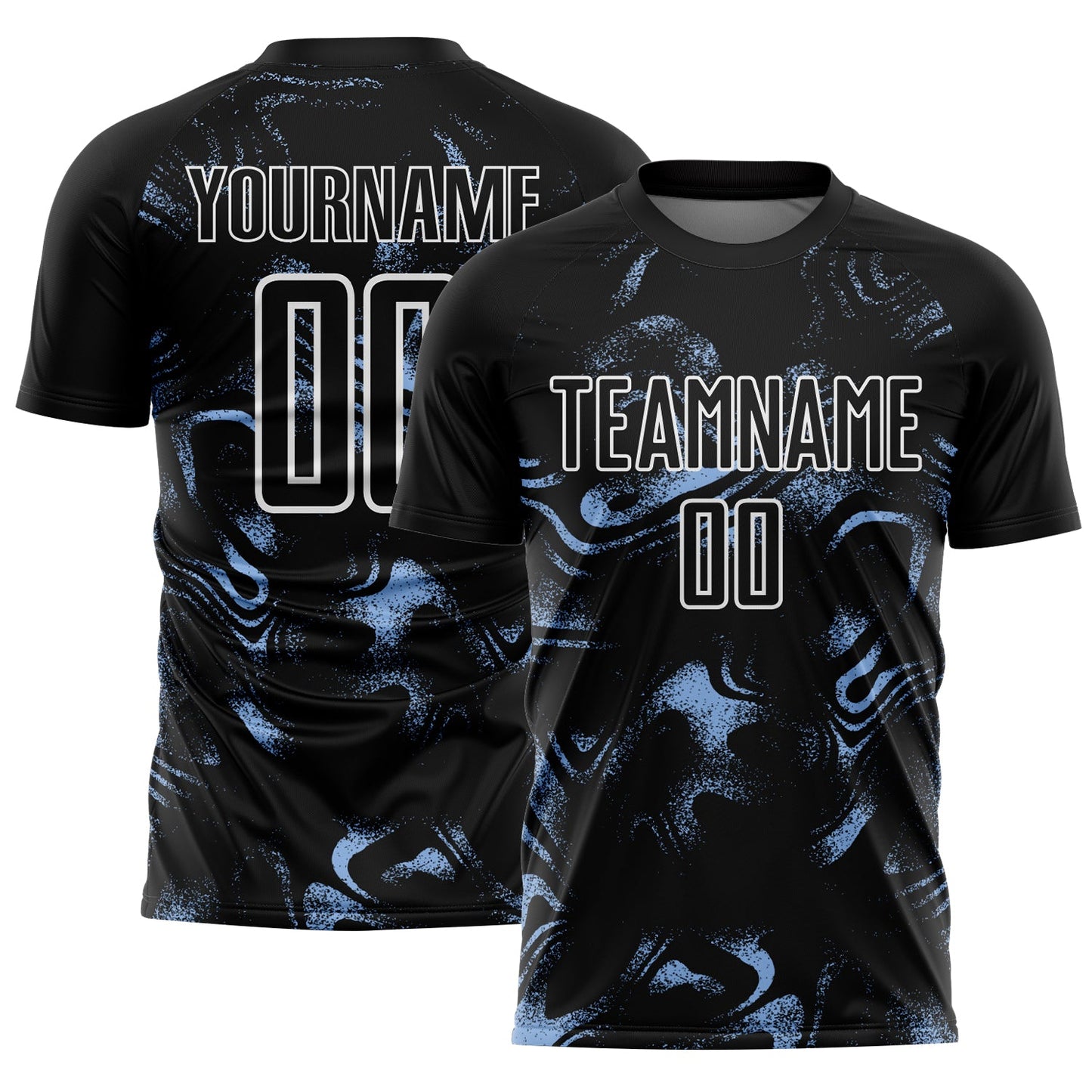 Custom Black Light Blue-White Abstract Liquid Sublimation Soccer Uniform Jersey - Sky-Custom