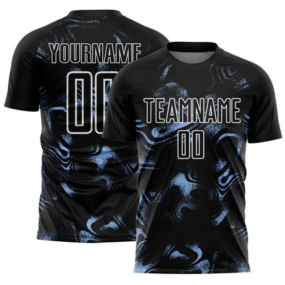 Custom Black Light Blue-White Abstract Liquid Sublimation Soccer Uniform Jersey - Sky-Custom