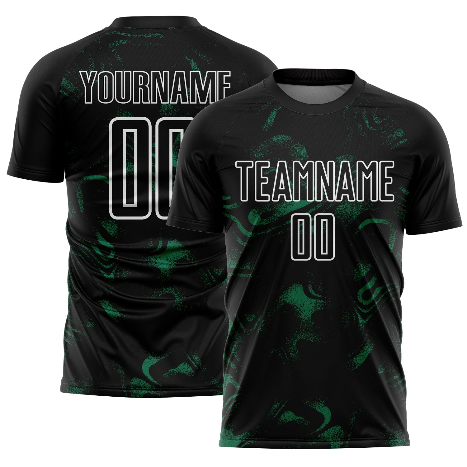 Custom Black Kelly Green-White Abstract Liquid Sublimation Soccer Uniform Jersey - Sky-Custom
