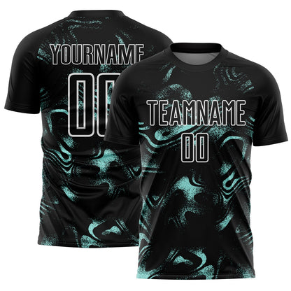 Custom Black Ice Blue-White Abstract Liquid Sublimation Soccer Uniform Jersey - Sky-Custom