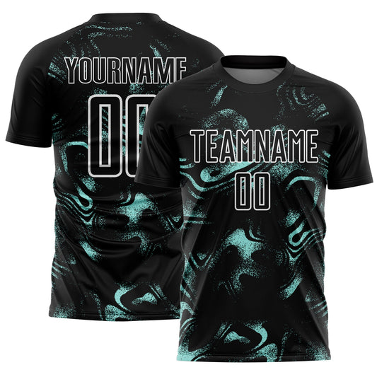 Custom Black Ice Blue-White Abstract Liquid Sublimation Soccer Uniform Jersey - Sky-Custom