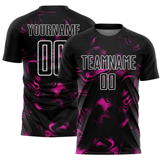 Custom Black Deep Pink-White Abstract Liquid Sublimation Soccer Uniform Jersey - Sky-Custom