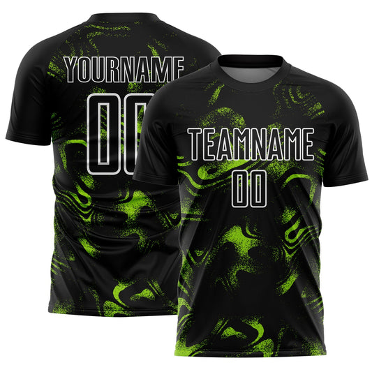 Custom Black Neon Green-White Abstract Liquid Sublimation Soccer Uniform Jersey - Sky-Custom