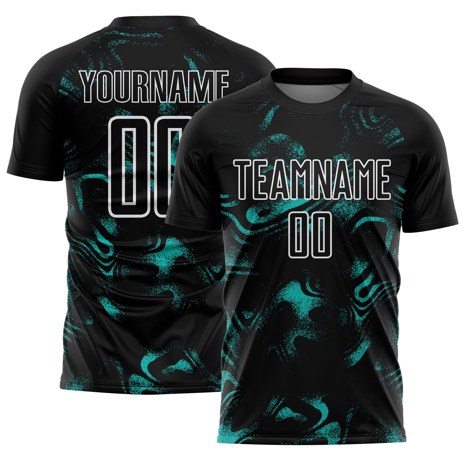 Custom Black Aqua-White Abstract Liquid Sublimation Soccer Uniform Jersey - Sky-Custom