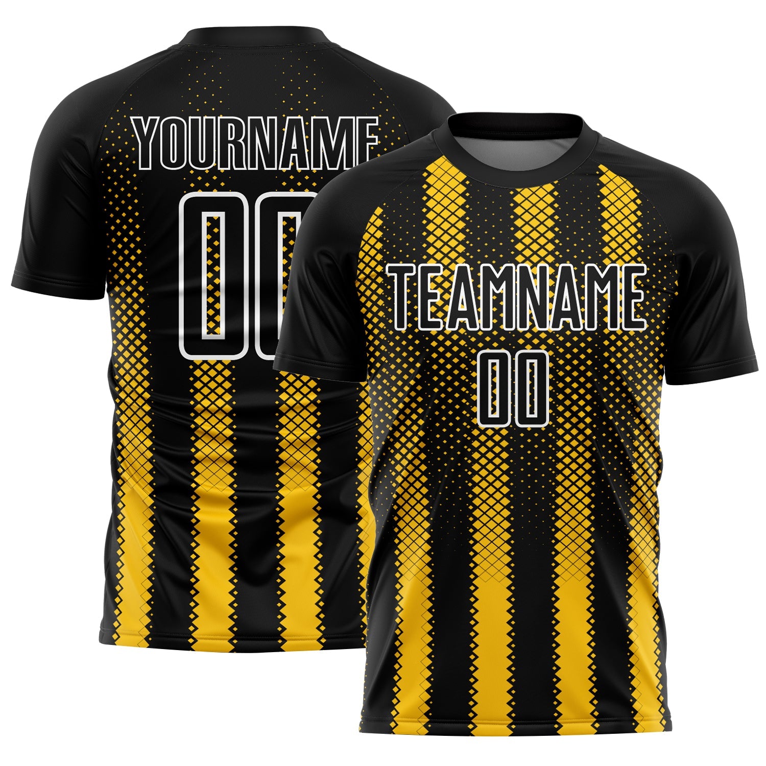 Custom Black Yellow-White Geometric Shape Sublimation Soccer Uniform Jersey - Sky-Custom