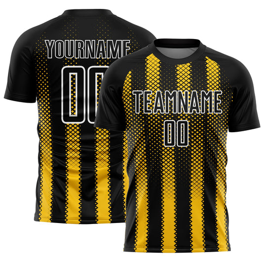 Custom Black Yellow-White Geometric Shape Sublimation Soccer Uniform Jersey - Sky-Custom
