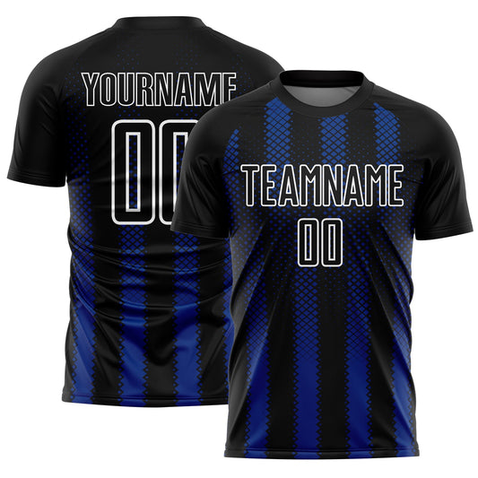 Custom Black Royal-White Geometric Shape Sublimation Soccer Uniform Jersey - Sky-Custom