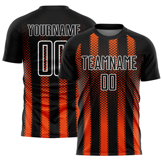 Custom Black Orange-White Geometric Shape Sublimation Soccer Uniform Jersey - Sky-Custom