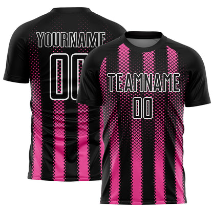 Custom Black Pink-White Geometric Shape Sublimation Soccer Uniform Jersey - Sky-Custom