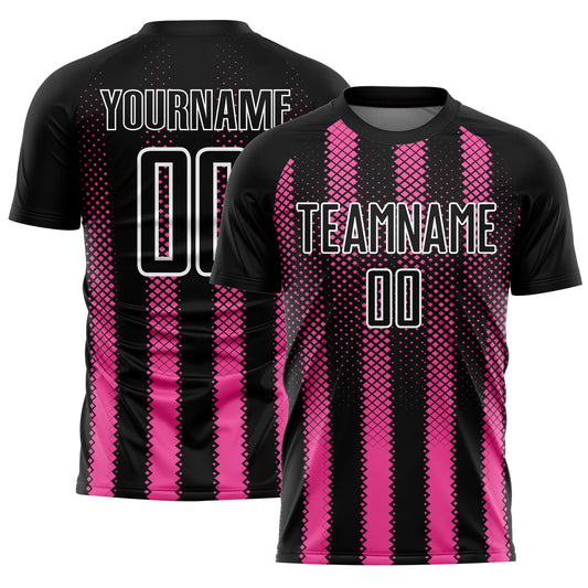 Custom Black Pink-White Geometric Shape Sublimation Soccer Uniform Jersey - Sky-Custom