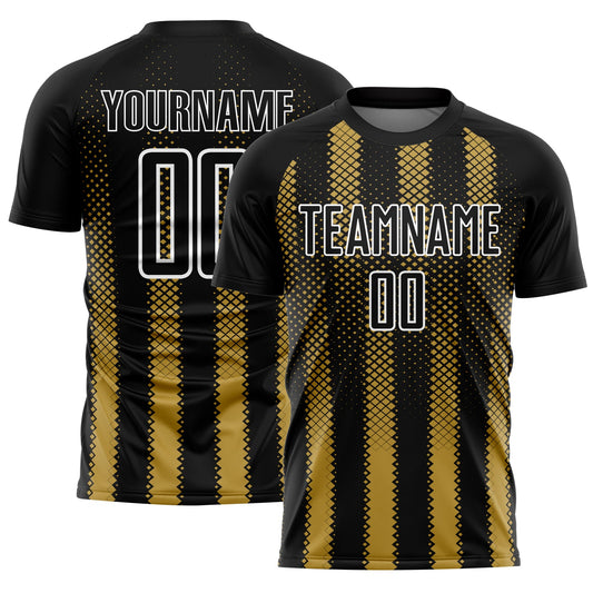 Custom Black Old Gold-White Geometric Shape Sublimation Soccer Uniform Jersey - Sky-Custom