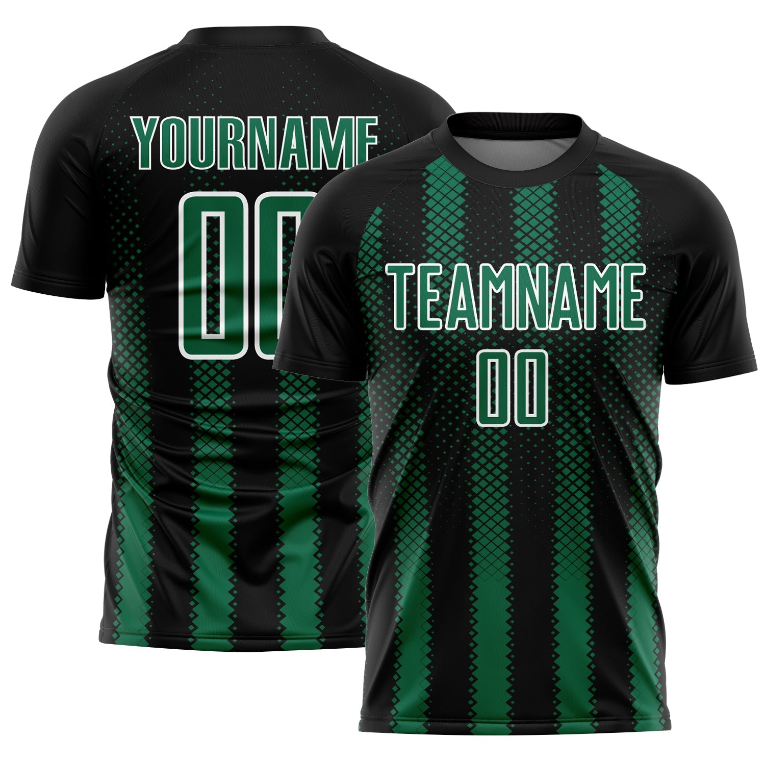 Custom Black Kelly Green-White Geometric Shape Sublimation Soccer Uniform Jersey - Sky-Custom