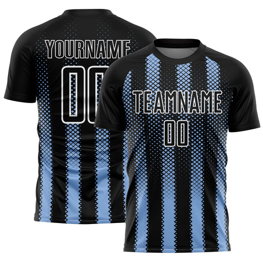 Custom Black Light Blue-White Geometric Shape Sublimation Soccer Uniform Jersey - Sky-Custom