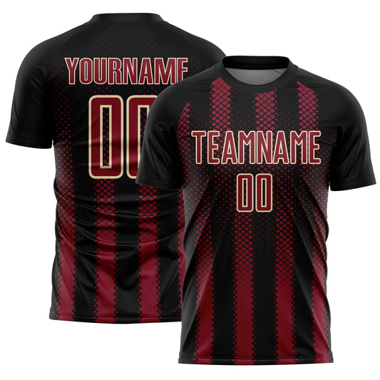 Custom Black Crimson-Cream Geometric Shape Sublimation Soccer Uniform Jersey - Sky-Custom