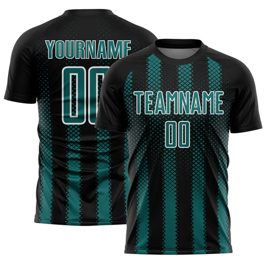 Custom Black Teal-White Geometric Shape Sublimation Soccer Uniform Jersey - Sky-Custom
